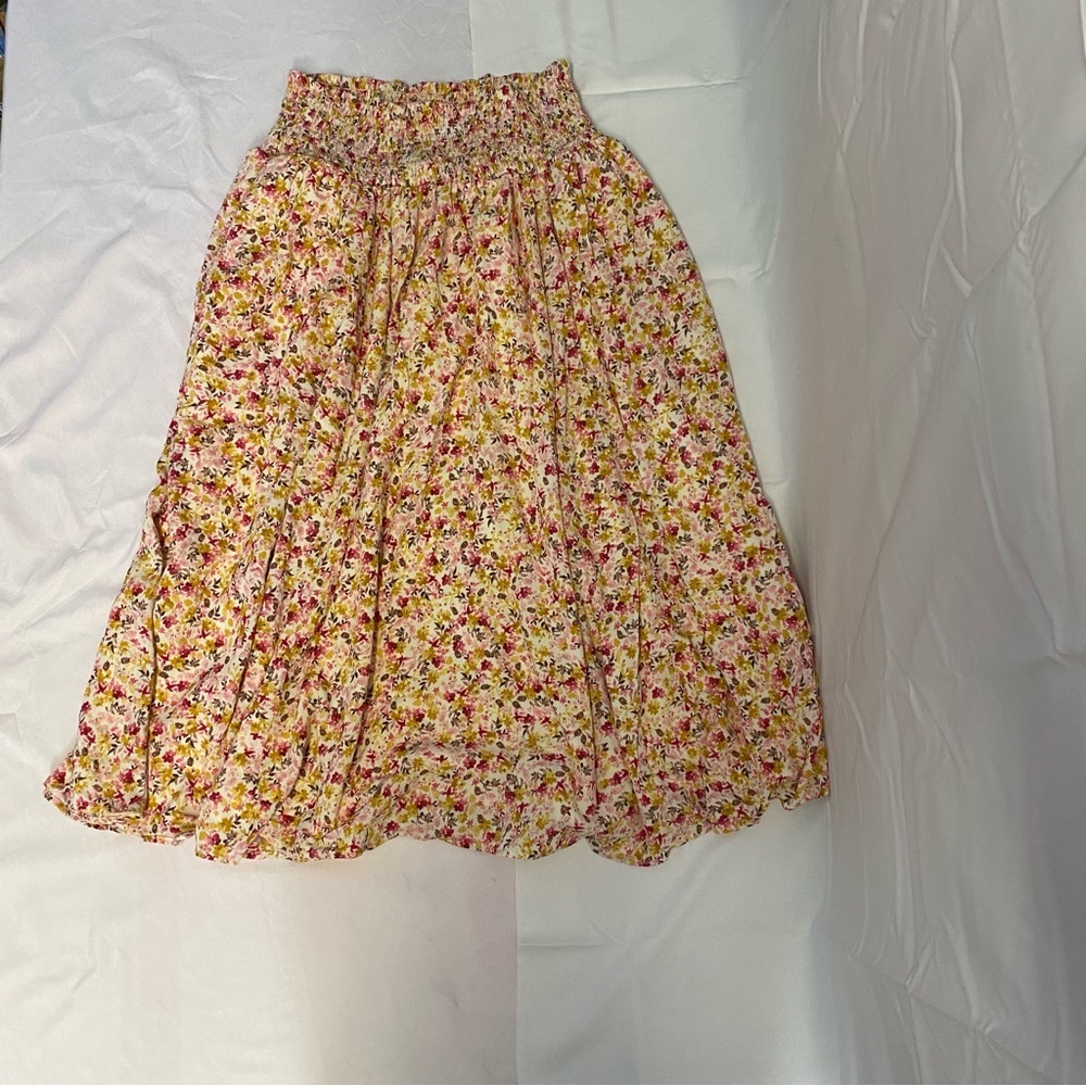torrid Yellow Pink Floral Smocked Waist Midi Skirt
